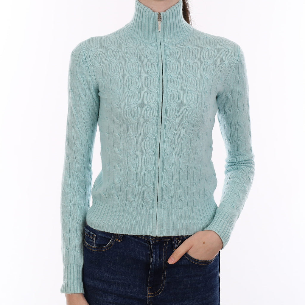 Ralph Lauren Opal Blue Cashmere Zip Up Cardigan Extra Small
