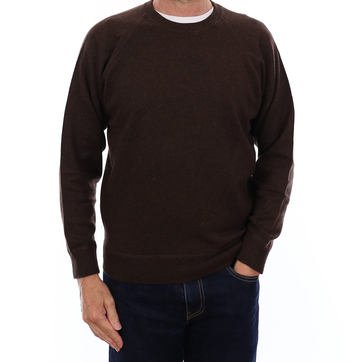 Men's Chocolate Brown Cashmere Crew Neck Jumper Small