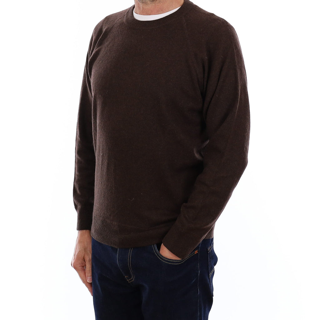 Men's Chocolate Brown Cashmere Crew Neck Jumper Small