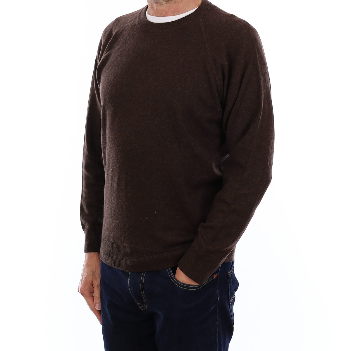 Men's Chocolate Brown Cashmere Crew Neck Jumper Small