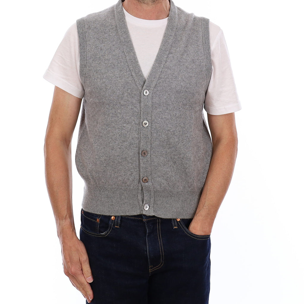 Men's Ash Grey Cashmere V Neck Waistcoat Small