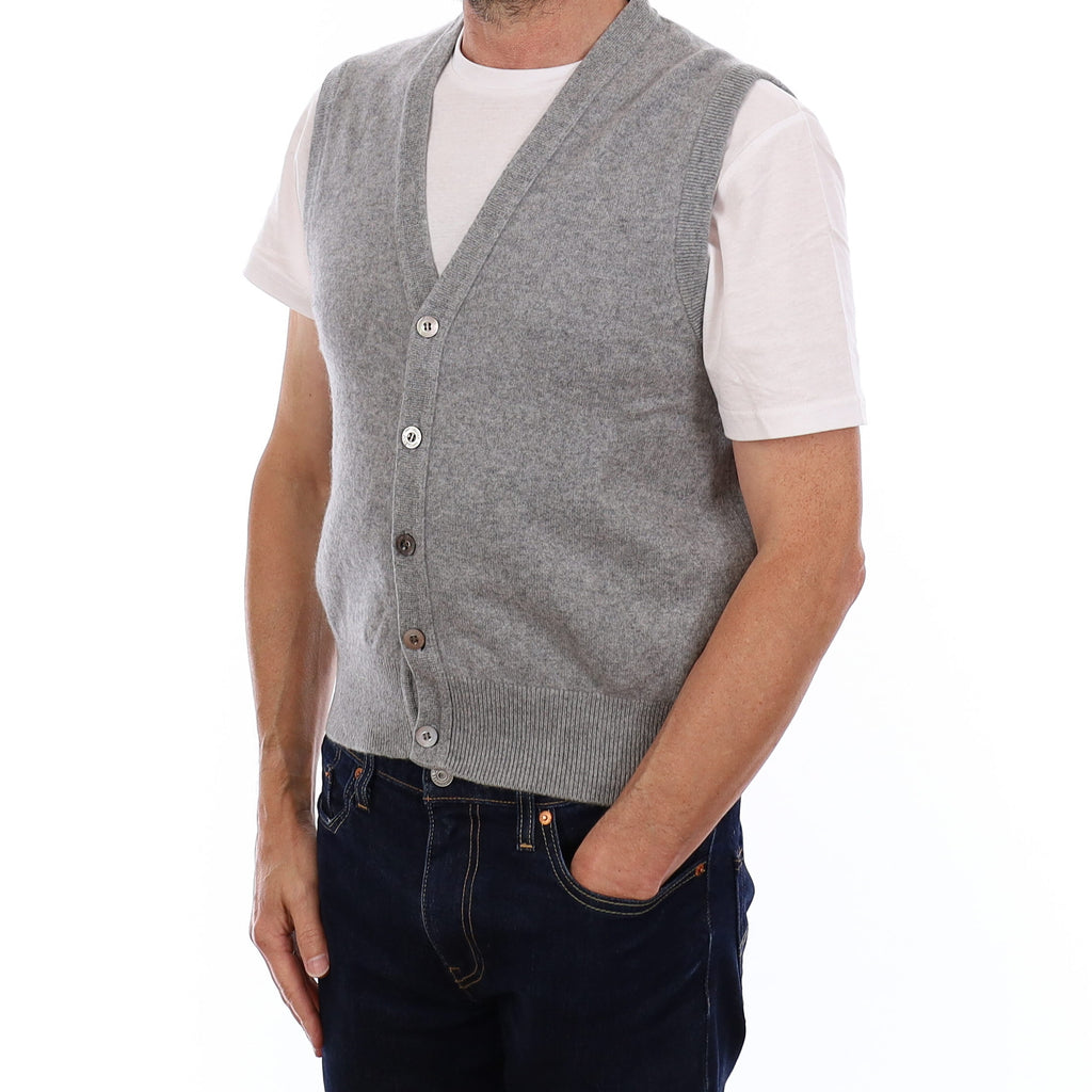 Men's Ash Grey Cashmere V Neck Waistcoat Small