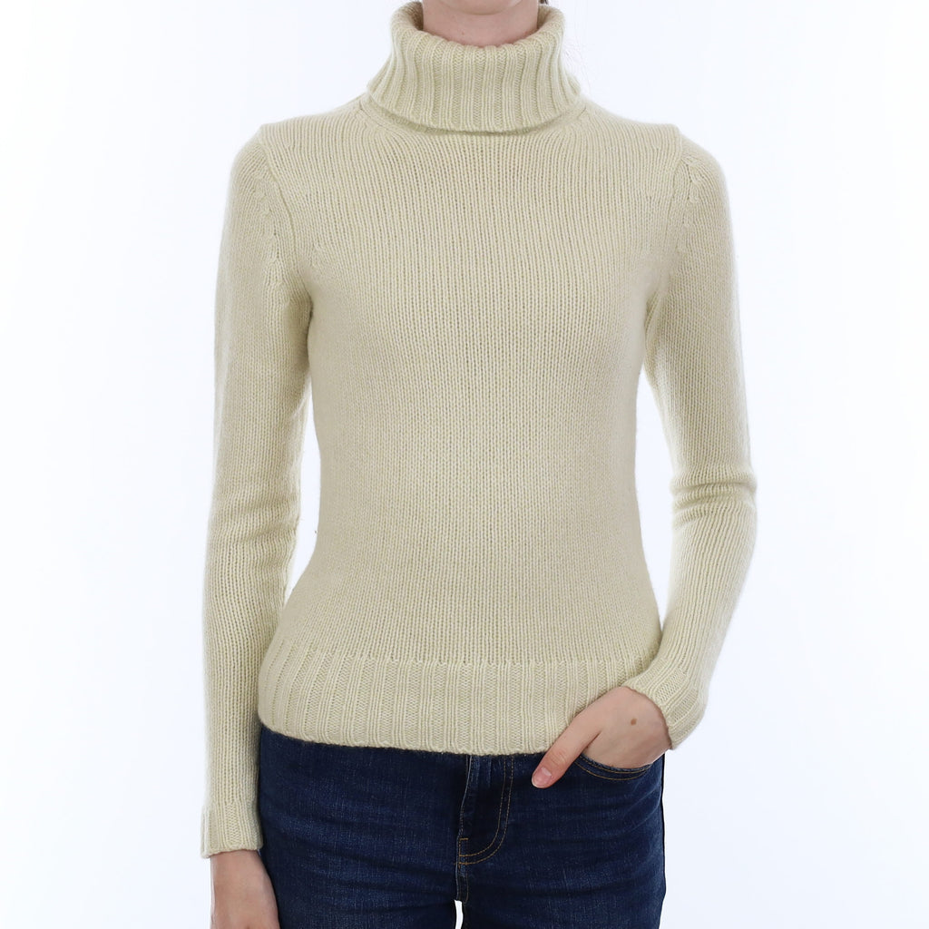 Palest Lime Chunky Cashmere Polo Neck Jumper Extra Small