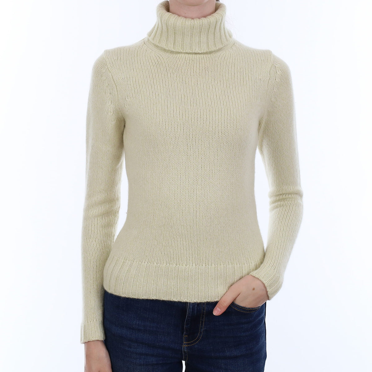 Palest Lime Chunky Cashmere Polo Neck Jumper Extra Small