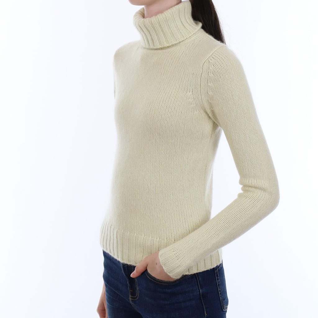Palest Lime Chunky Cashmere Polo Neck Jumper Extra Small