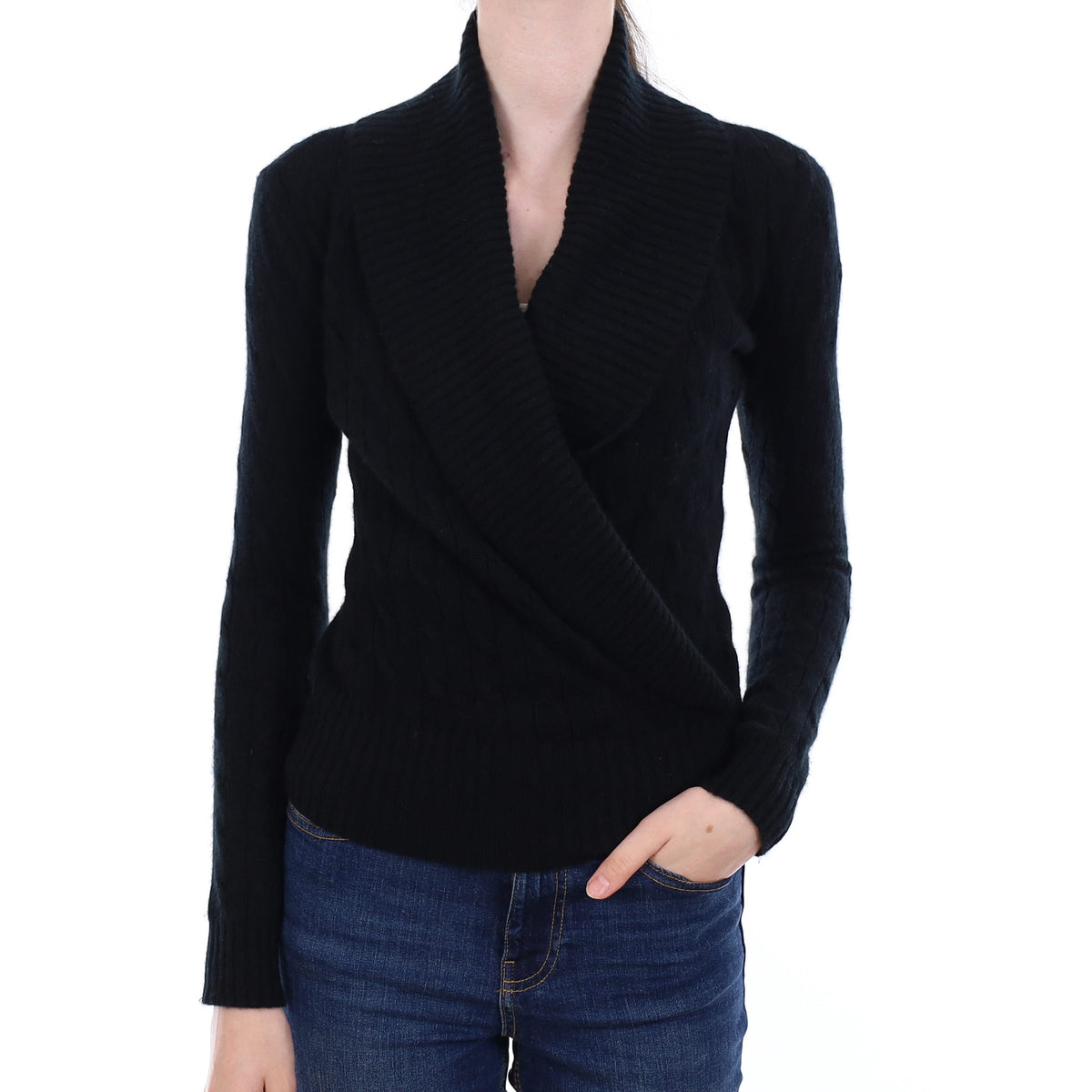 Ralph Lauren Black Cable Cashmere Shawl Collar Jumper Extra Small