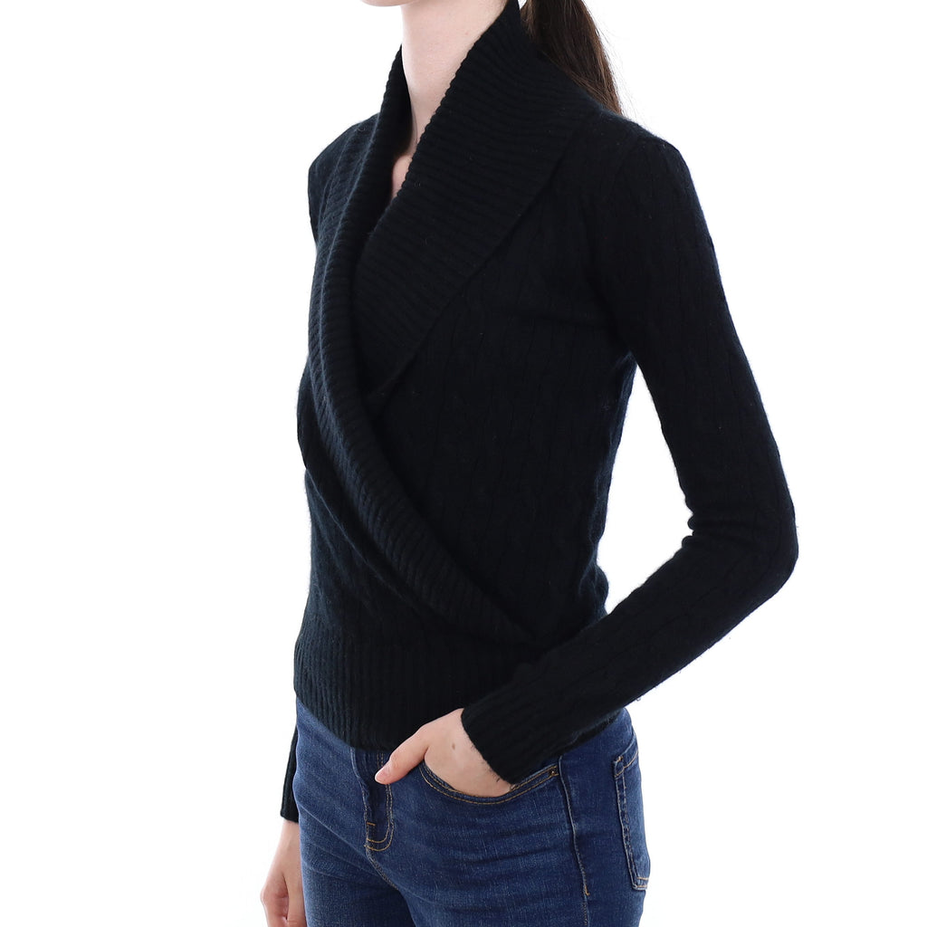 Ralph Lauren Black Cable Cashmere Shawl Collar Jumper Extra Small