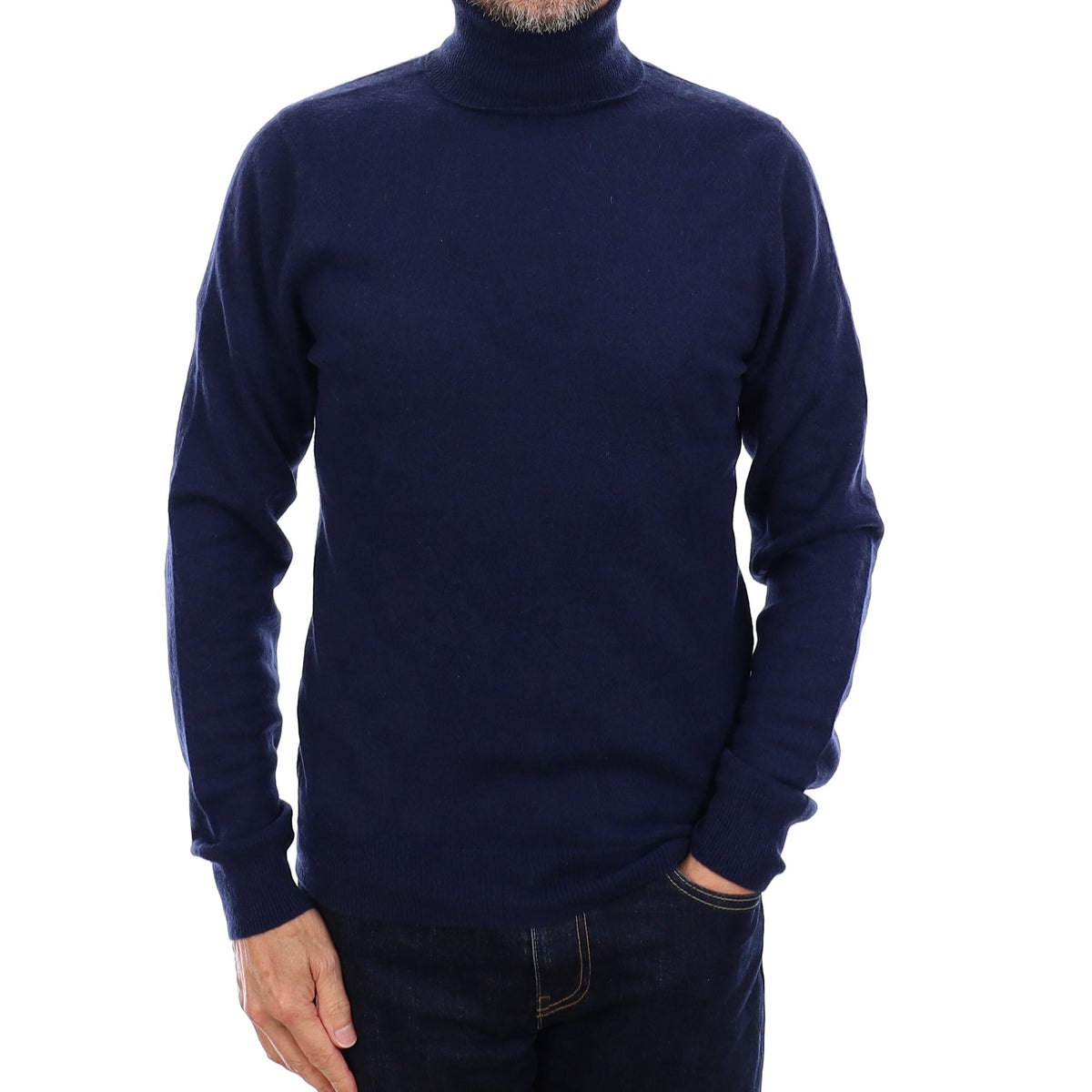 Men's Navy Cashmere Polo Neck Jumper Small