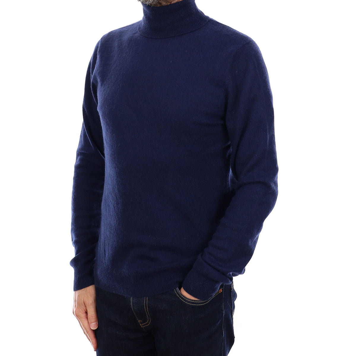 Men's Navy Cashmere Polo Neck Jumper Small