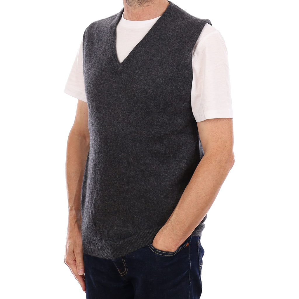 Men's Charcoal Grey Cashmere V Neck Tank Top Small