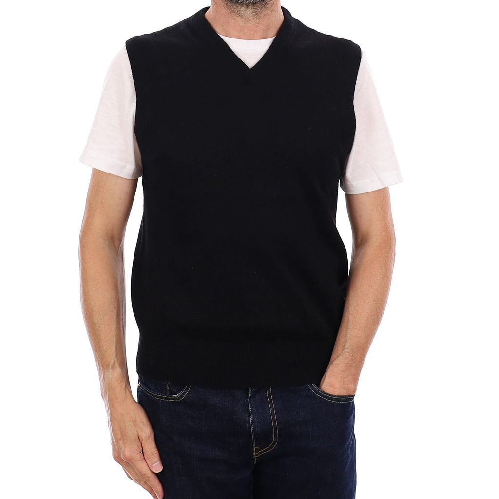 Men's Black Cashmere V Neck Tank Top Small