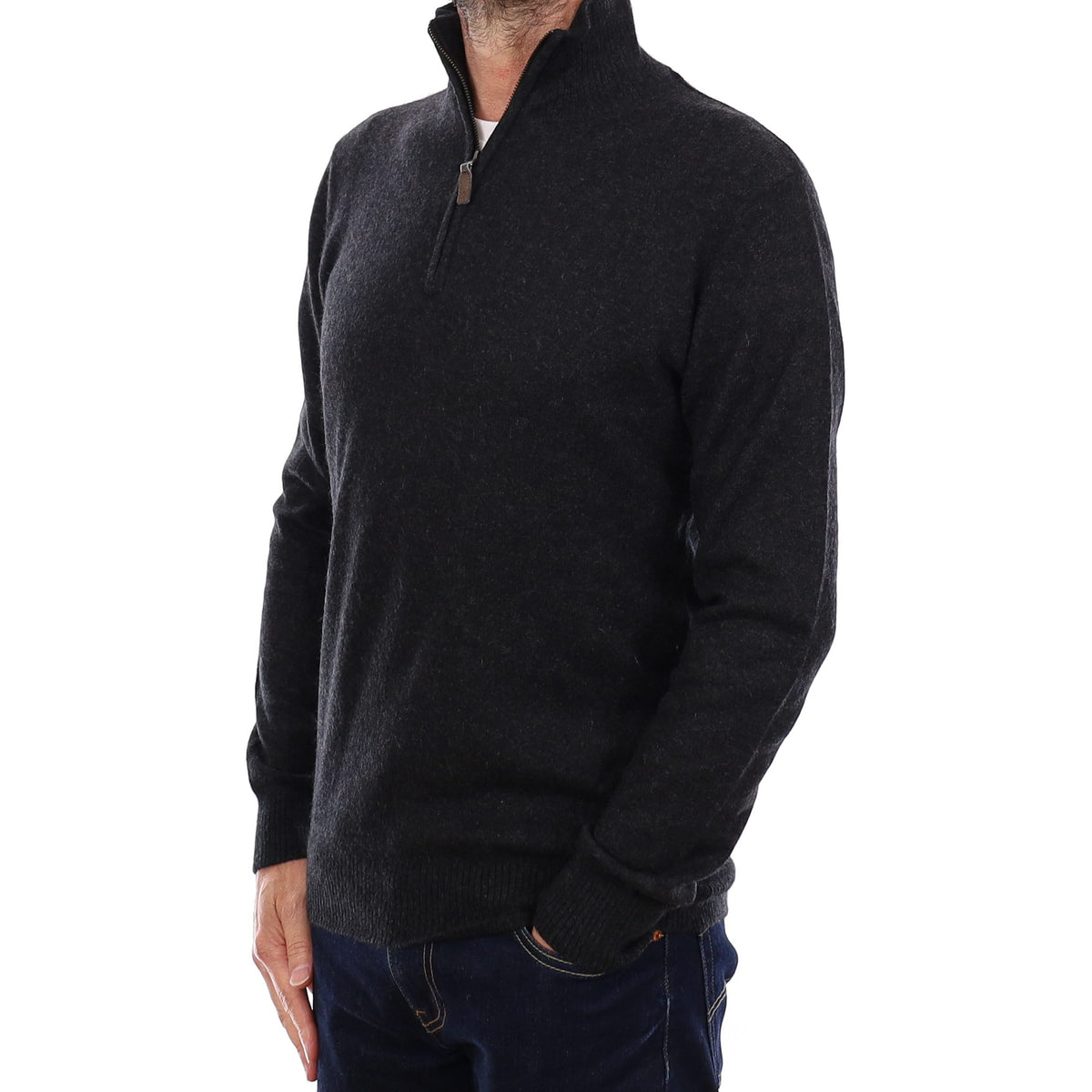 Men's Graphite Grey Cashmere 1/4 Zip Jumper Small