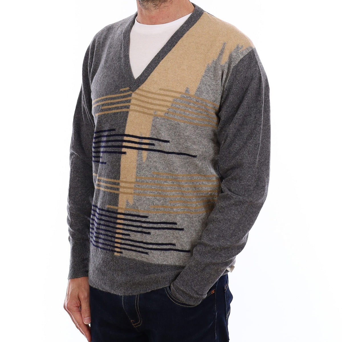 Men's Cashmere V Neck Jumper Small