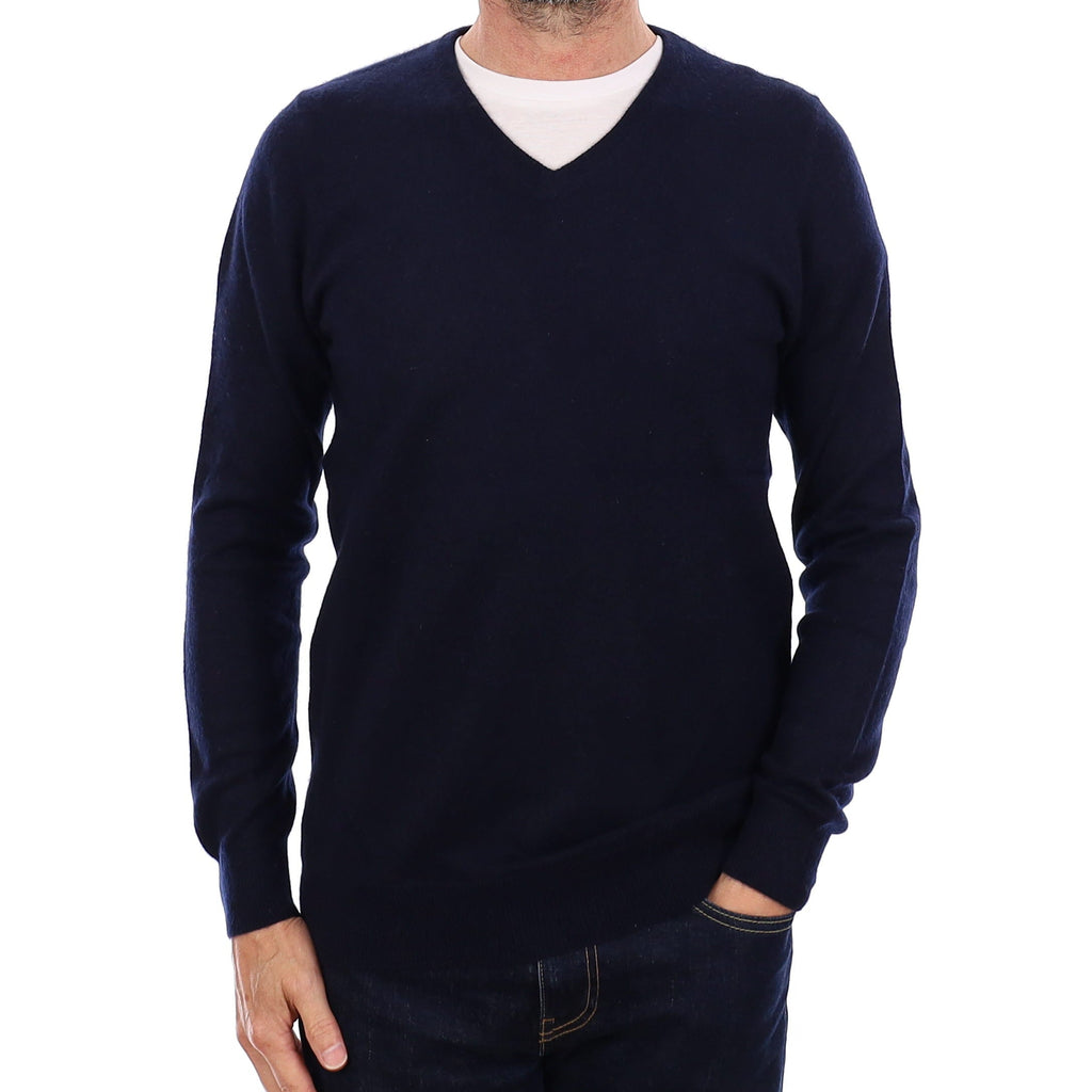 Men's Navy Cashmere V Neck Jumper Small