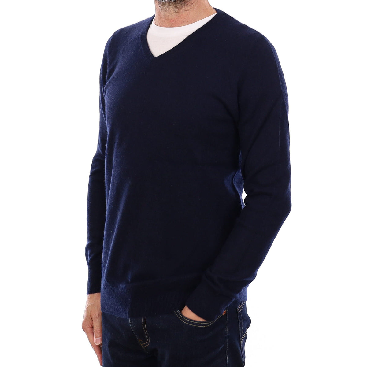 Men's Navy Cashmere V Neck Jumper Small