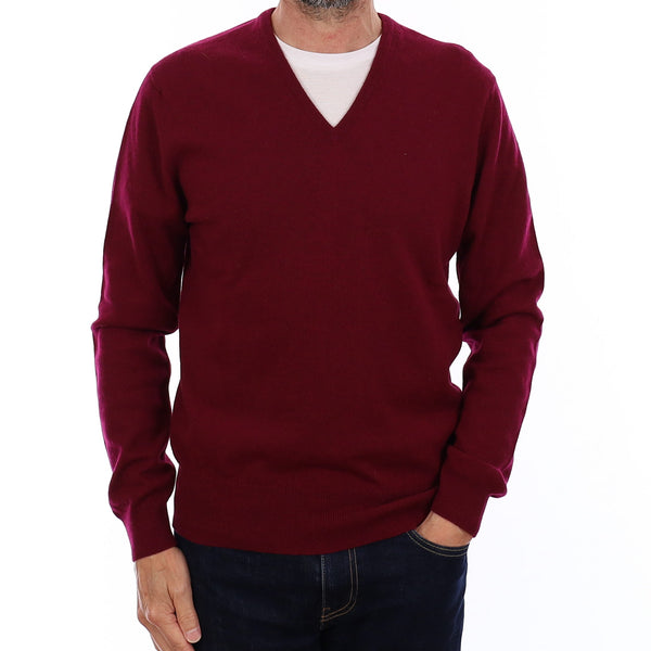 Men's Brand New Scottish Mulberry Purple Cashmere V Neck Jumper Small