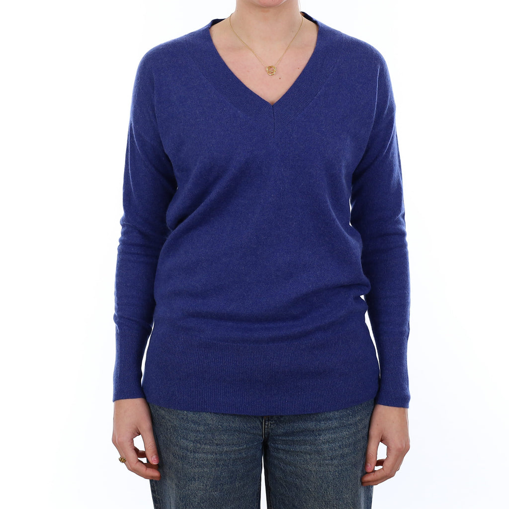 Royal Blue Cashmere Longline V Neck Jumper Medium