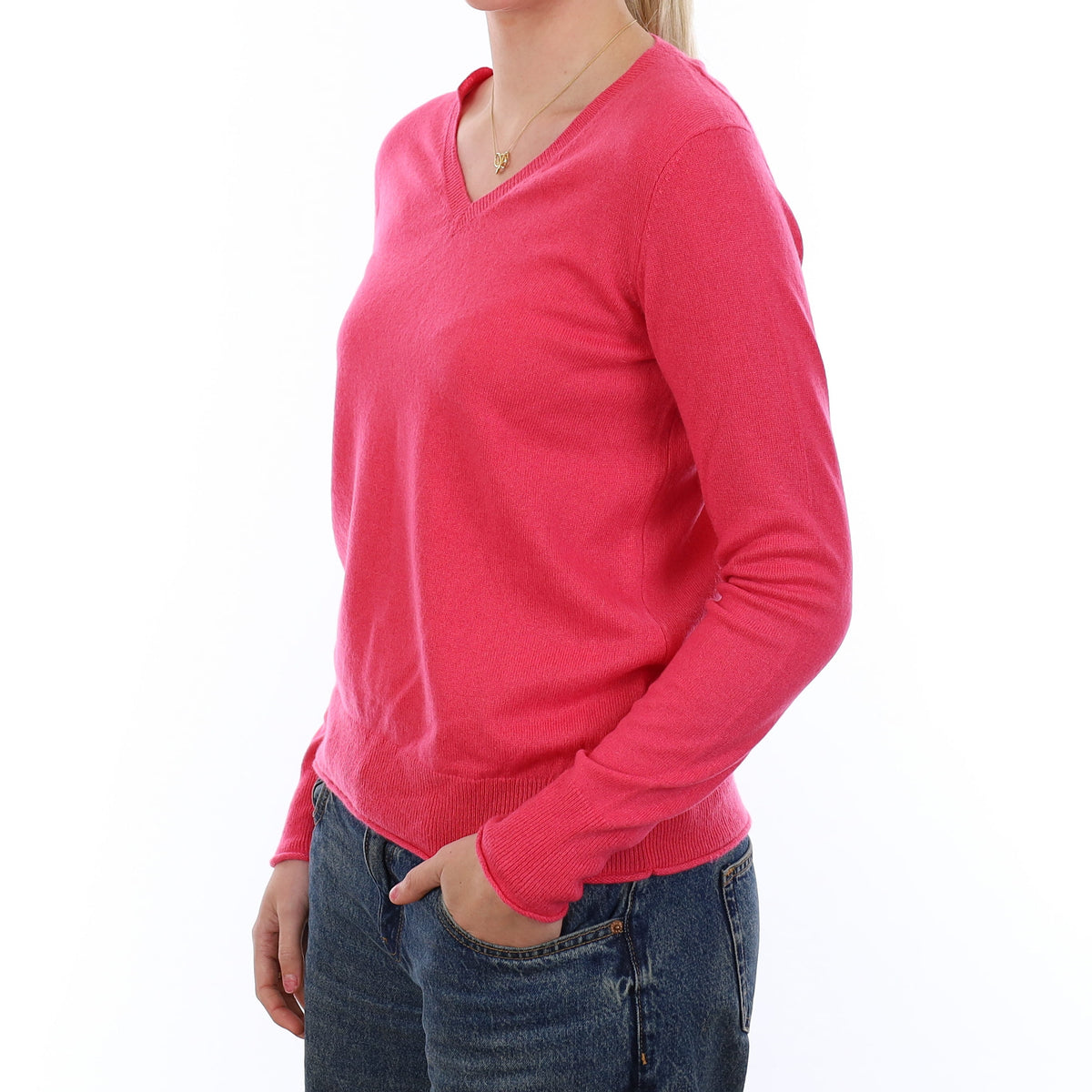 Lupin Pink Cashmere V Neck Jumper Medium