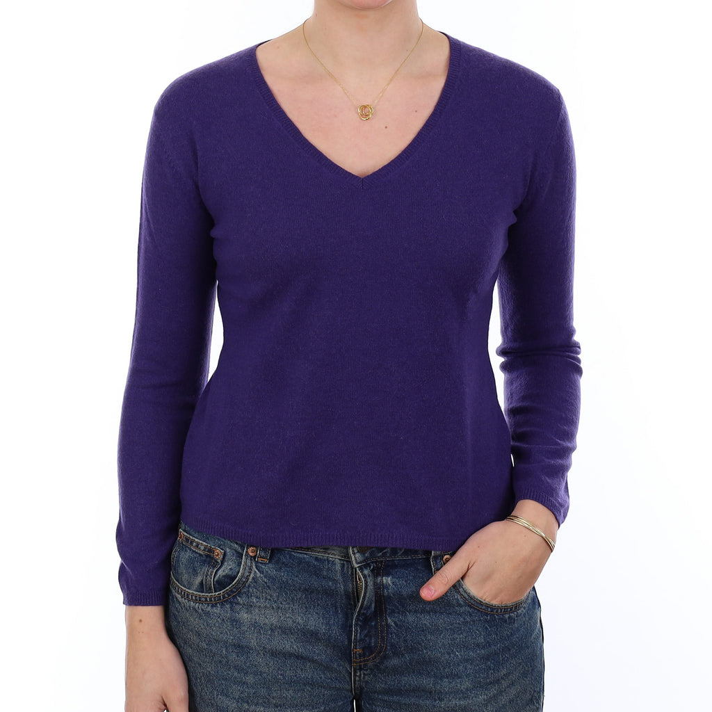Iris Purple Cashmere V Neck Jumper Medium