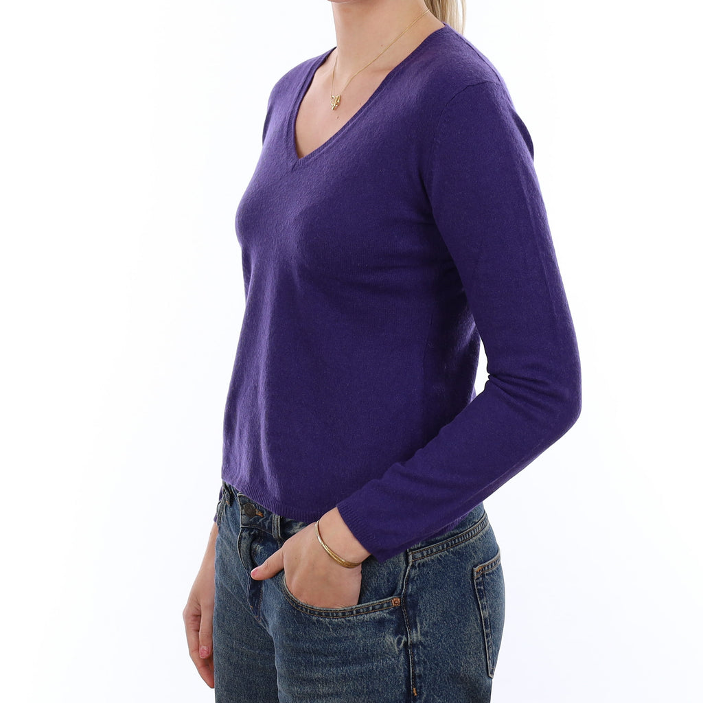 Iris Purple Cashmere V Neck Jumper Medium