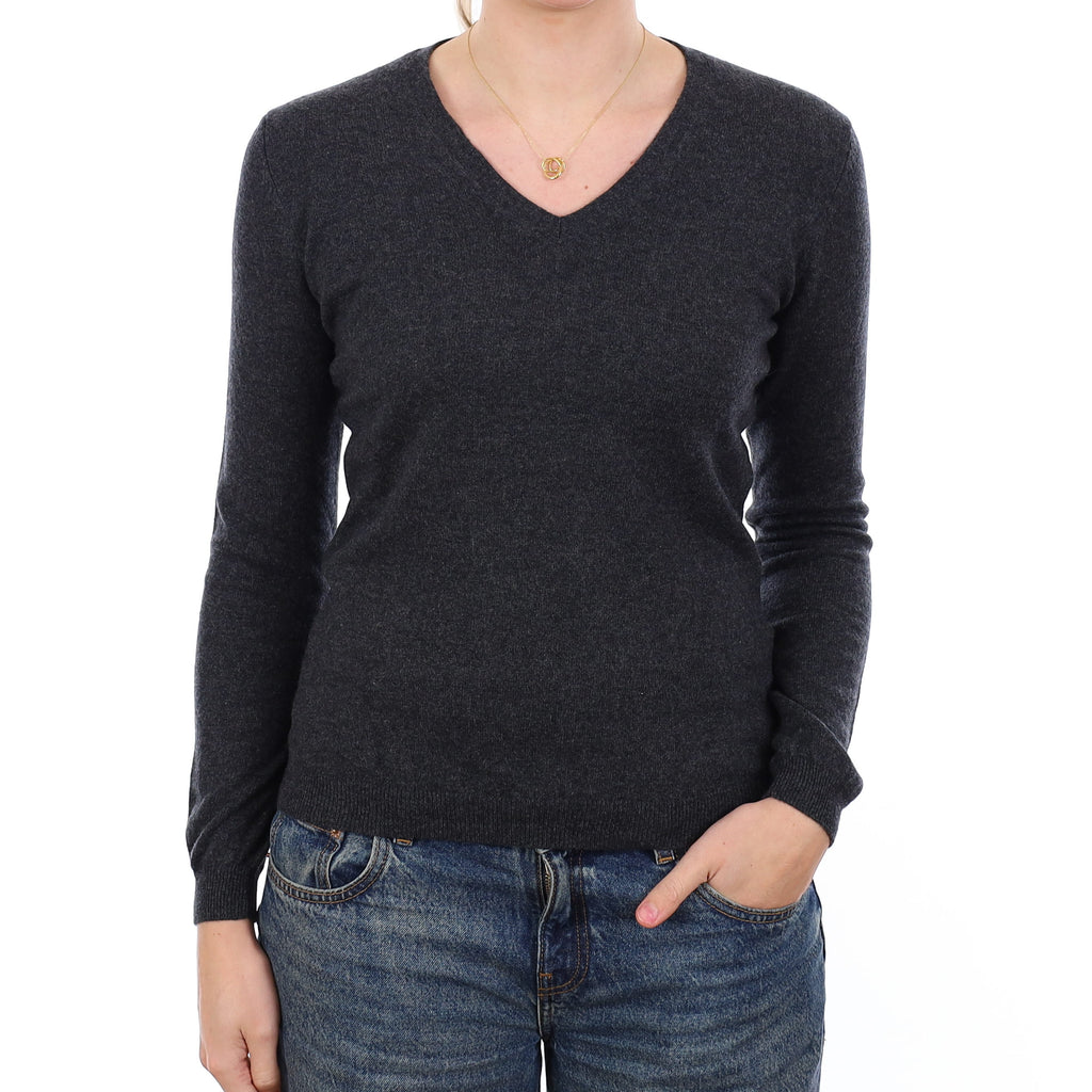 Charcoal Grey Cashmere V Neck Jumper Medium