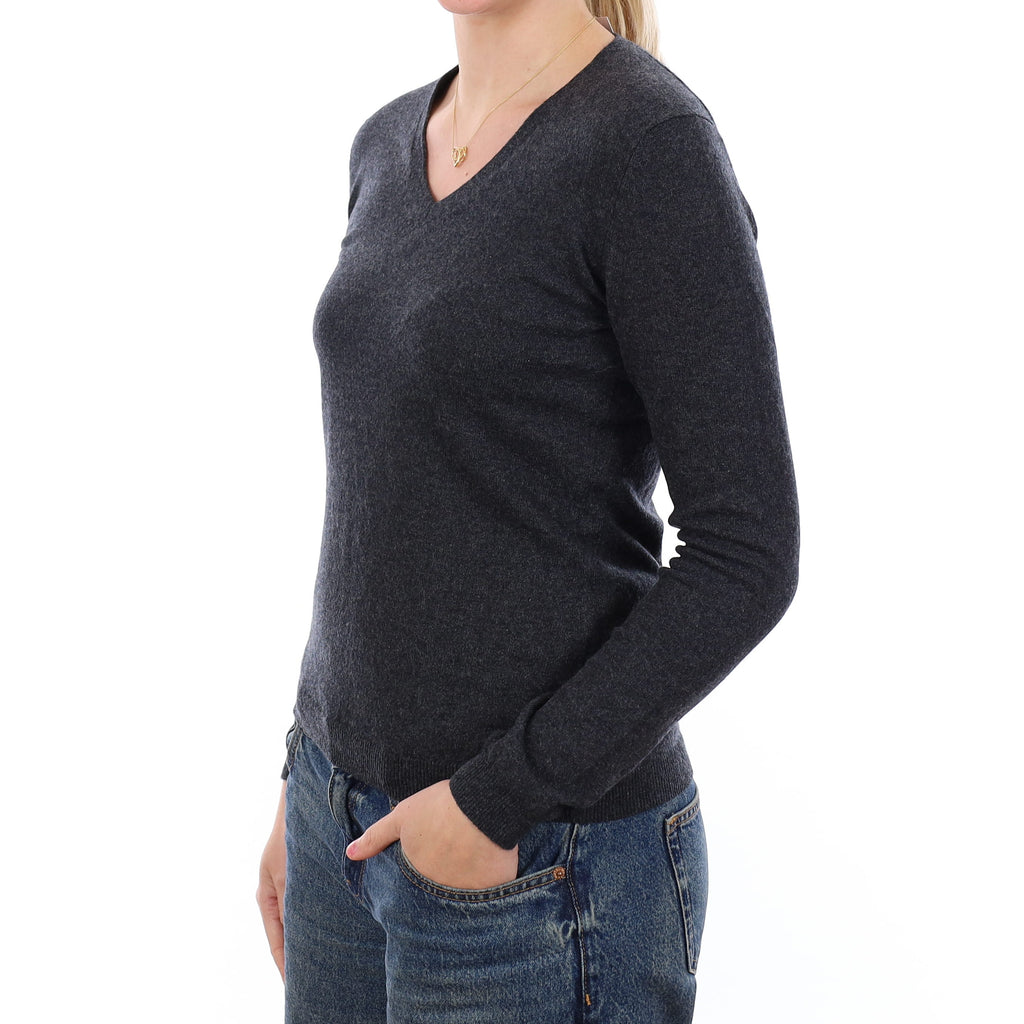 Charcoal Grey Cashmere V Neck Jumper Medium