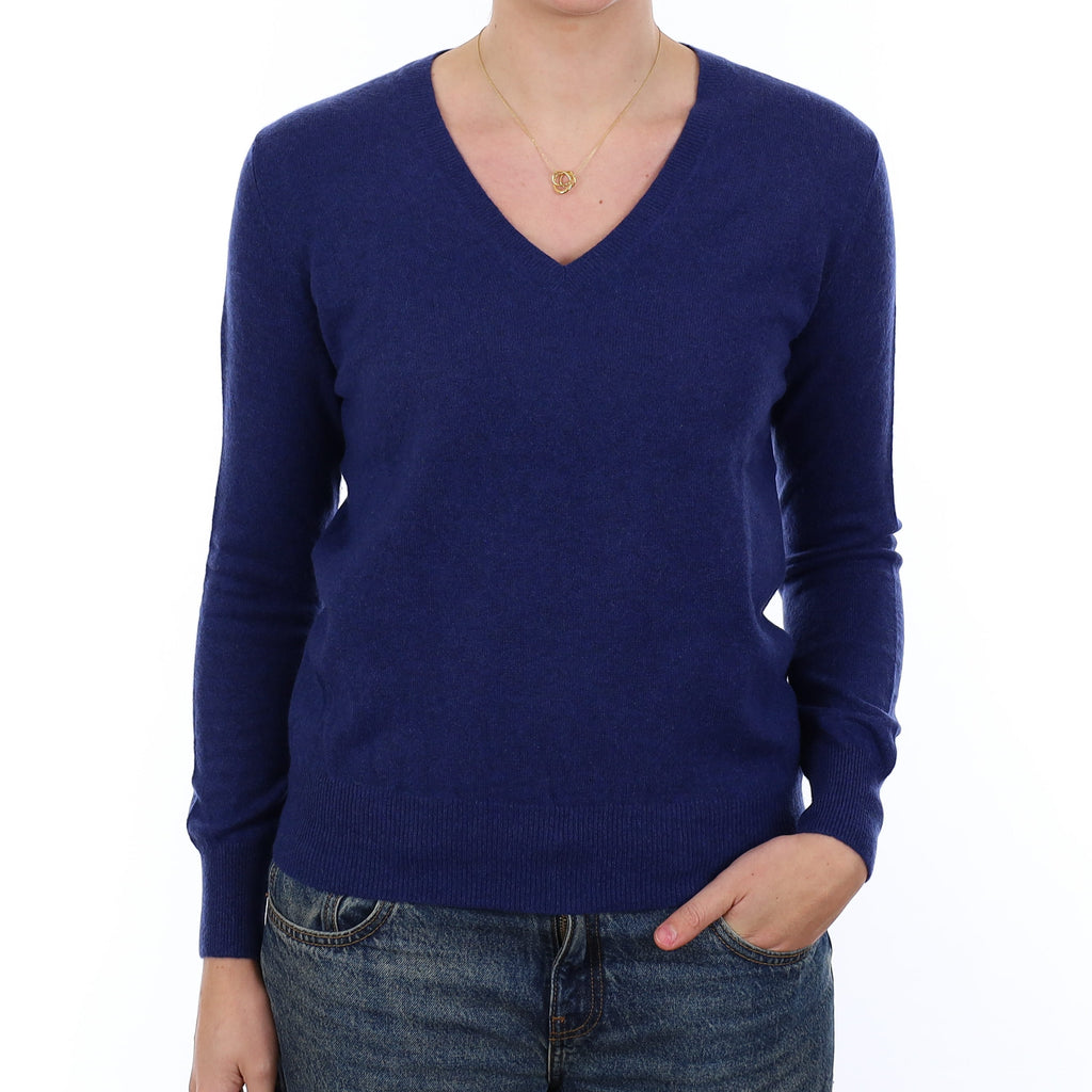 Admiral Blue Cashmere V Neck Jumper Medium