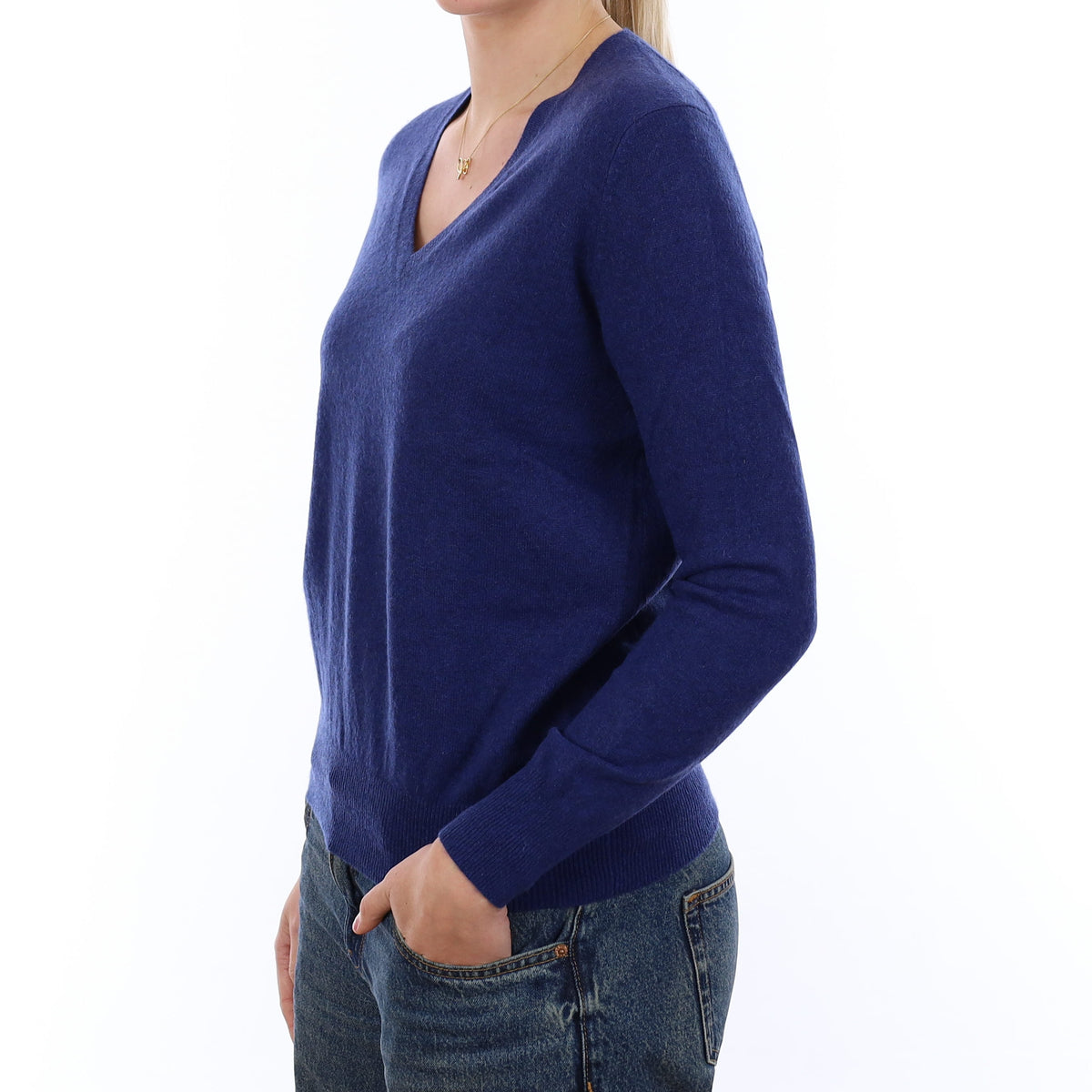 Admiral Blue Cashmere V Neck Jumper Medium