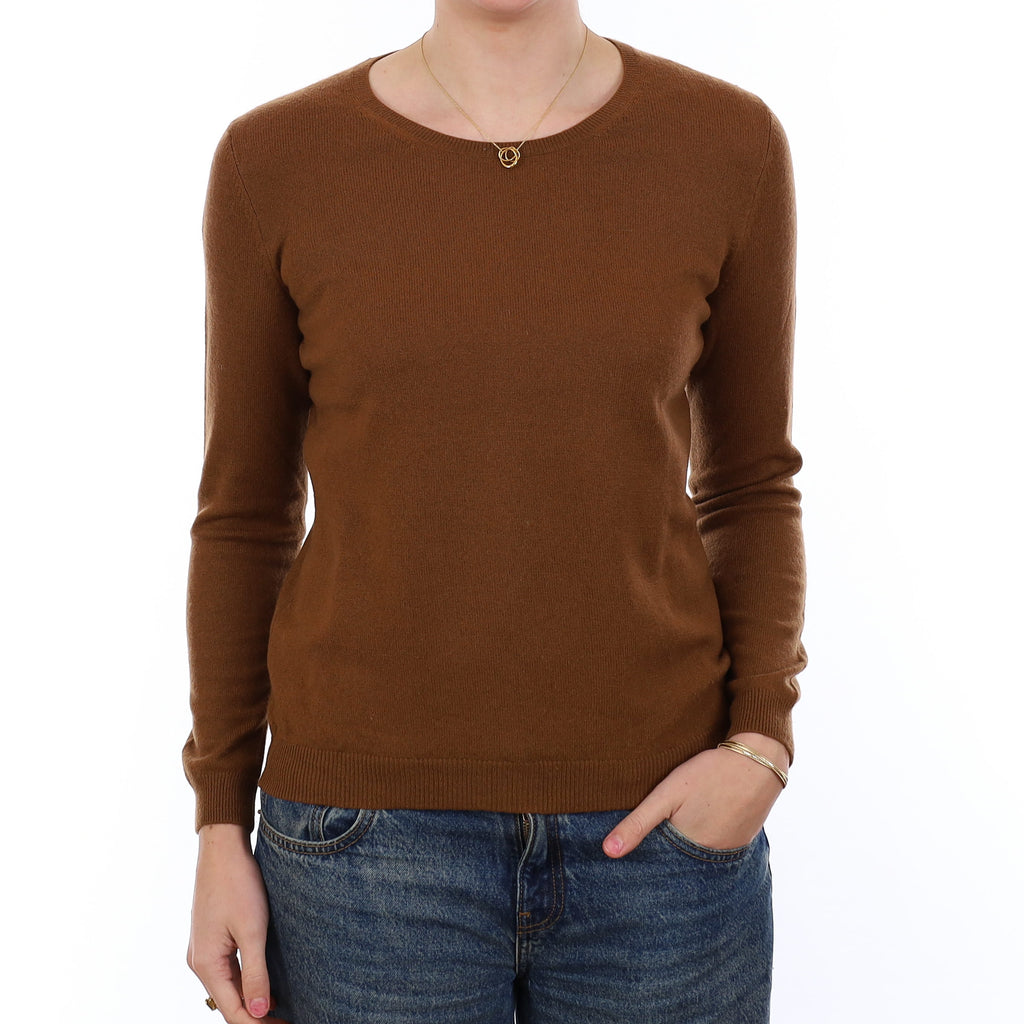 Chestnut Brown Cashmere Crew Neck Jumper Medium