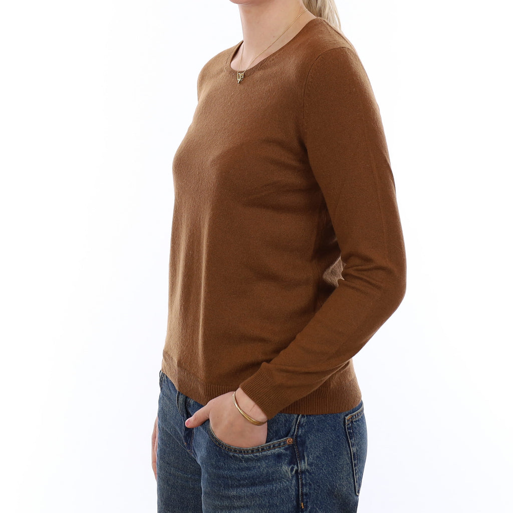 Chestnut Brown Cashmere Crew Neck Jumper Medium
