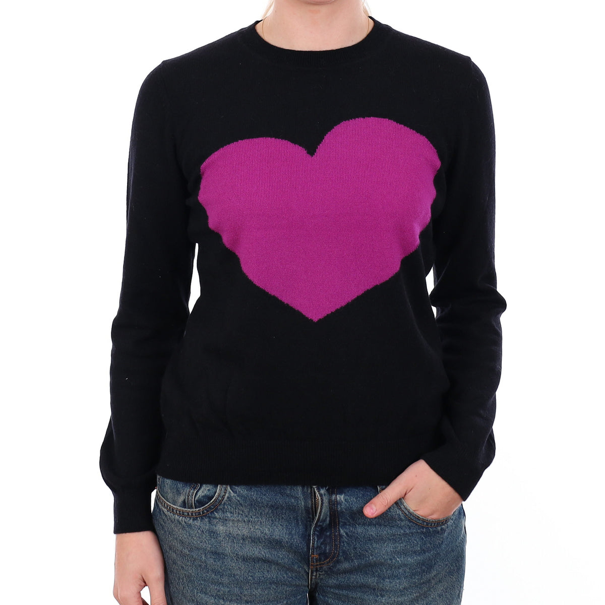 Black Magenta Heart Cashmere Crew Neck Jumper Medium