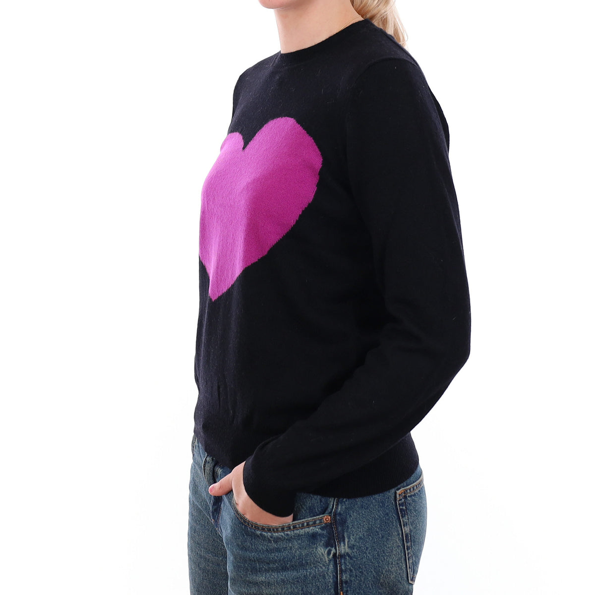 Black Magenta Heart Cashmere Crew Neck Jumper Medium