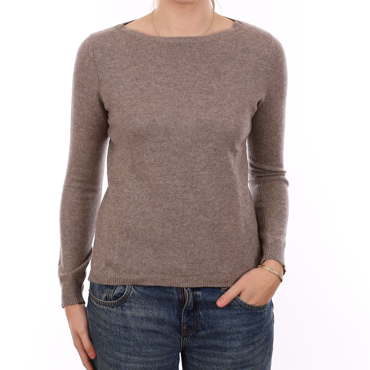 Mink Brown Cashmere Boat Neck Jumper Medium