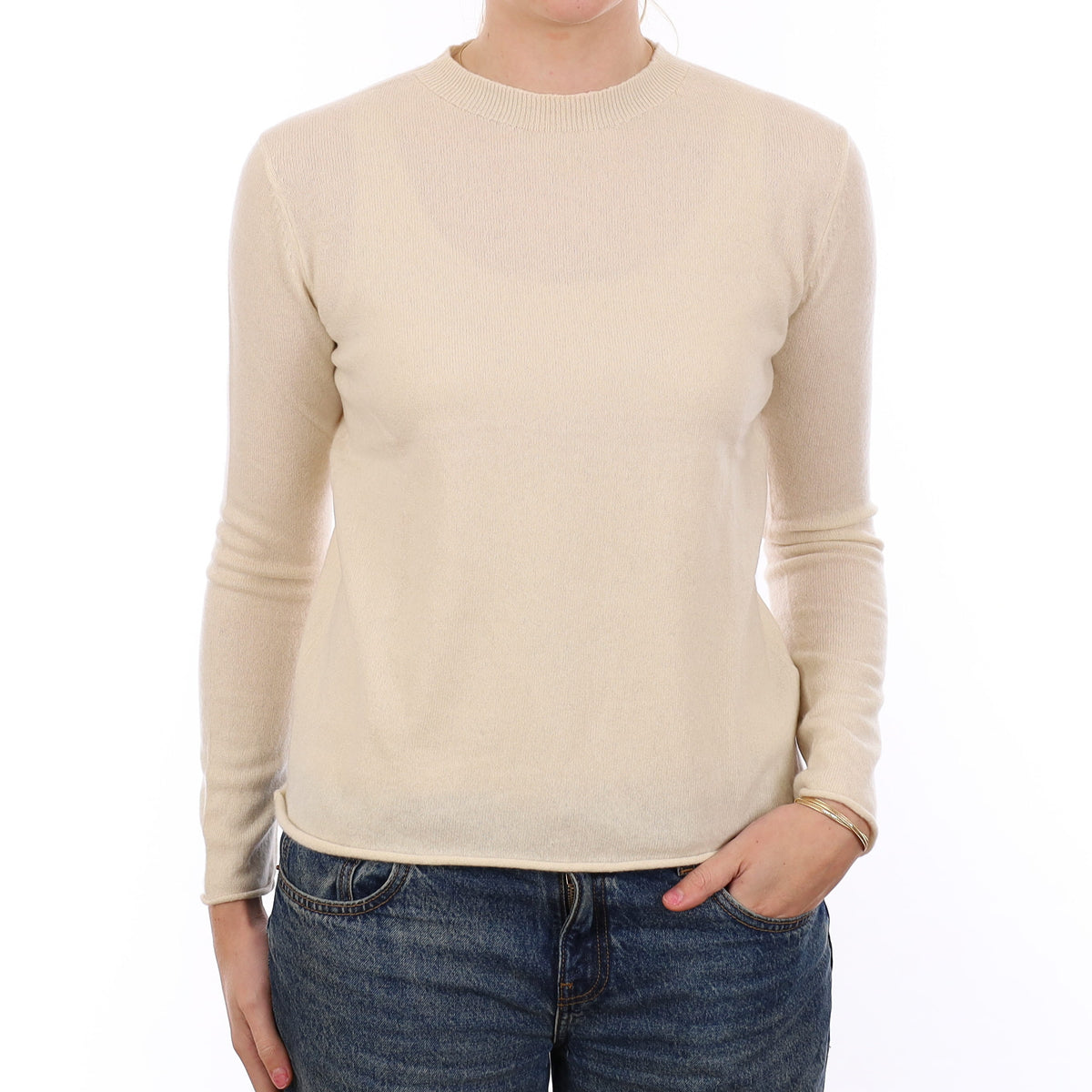 Ivory Cashmere Crew Neck Jumper Medium