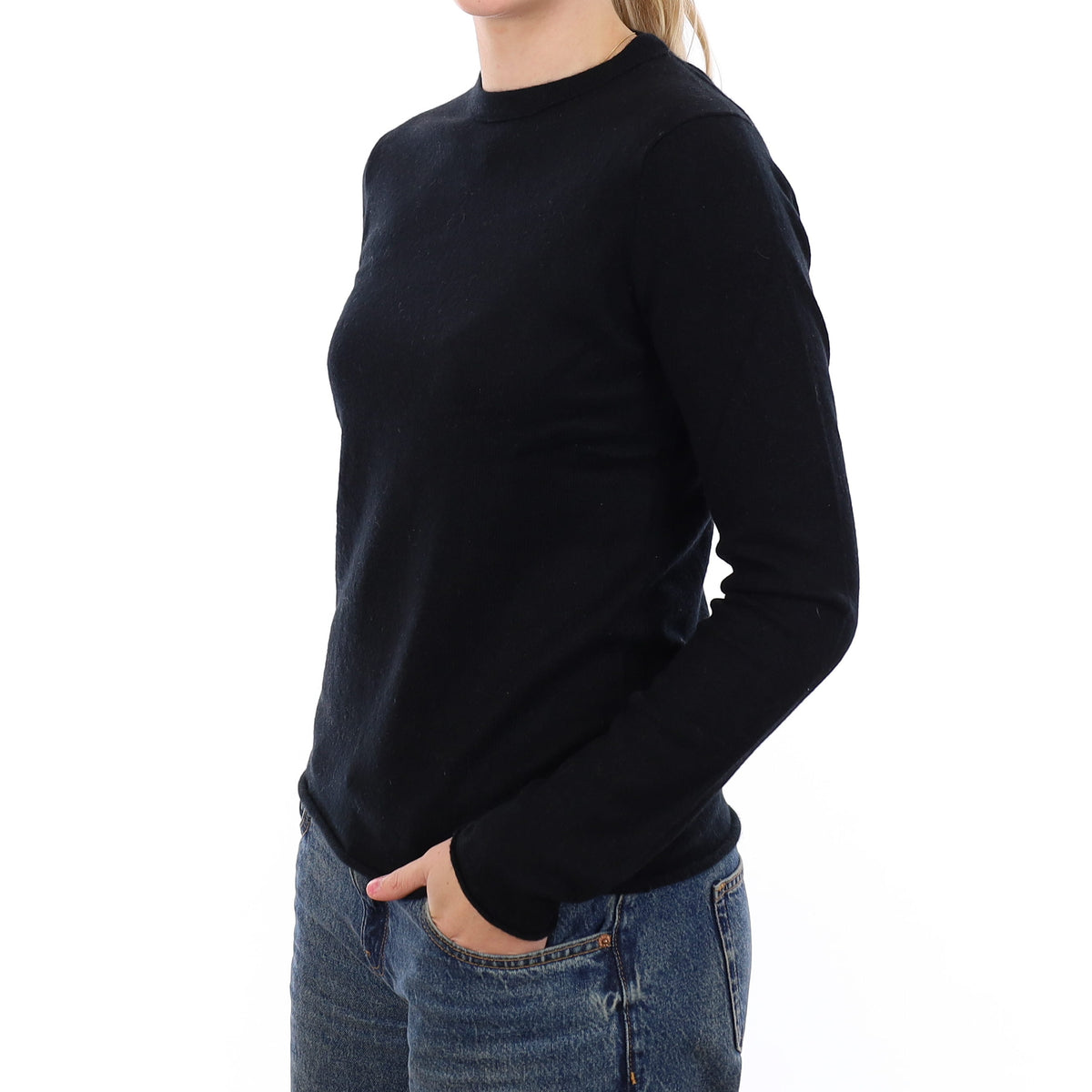 Black Cashmere Crew Neck Jumper Medium