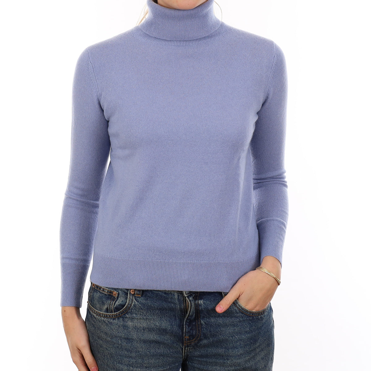Baby Blue Cashmere Polo Neck Jumper Medium