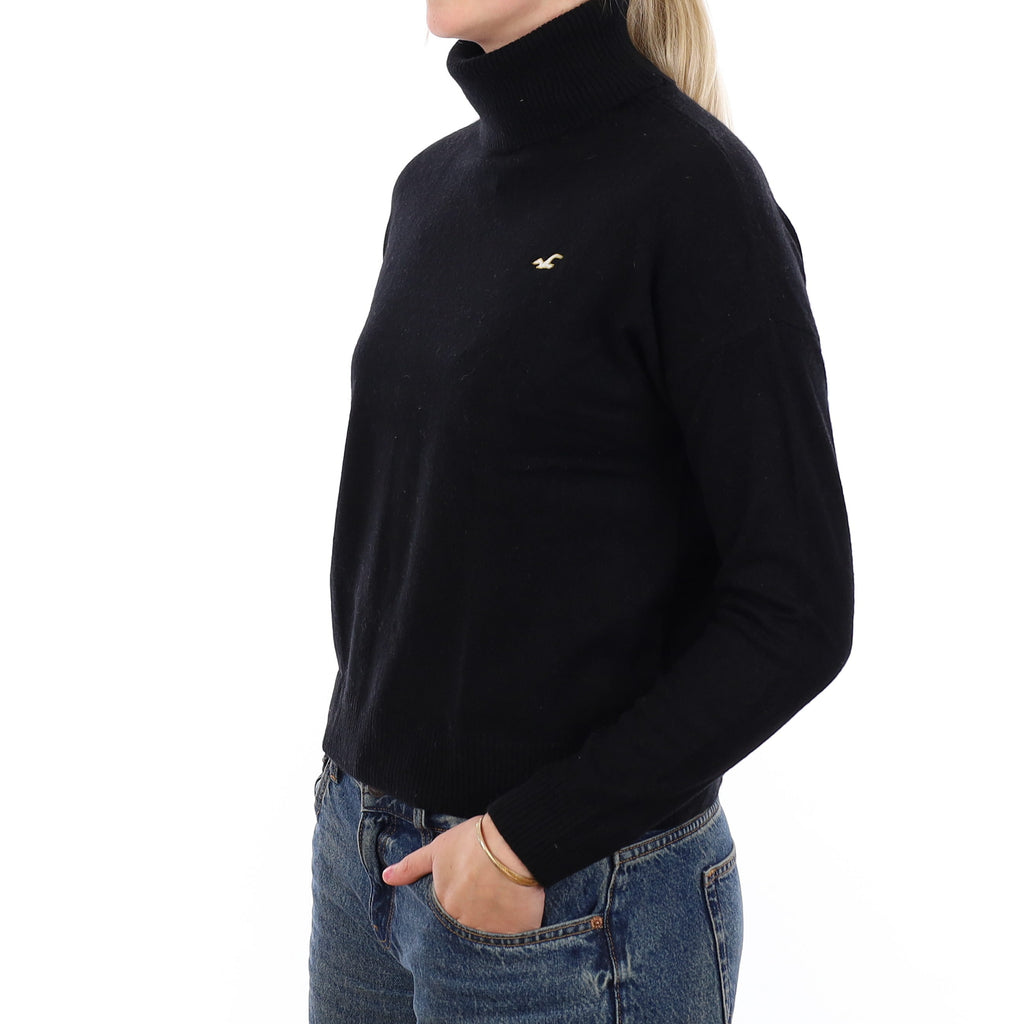 Black Cashmere Polo Neck Jumper Medium
