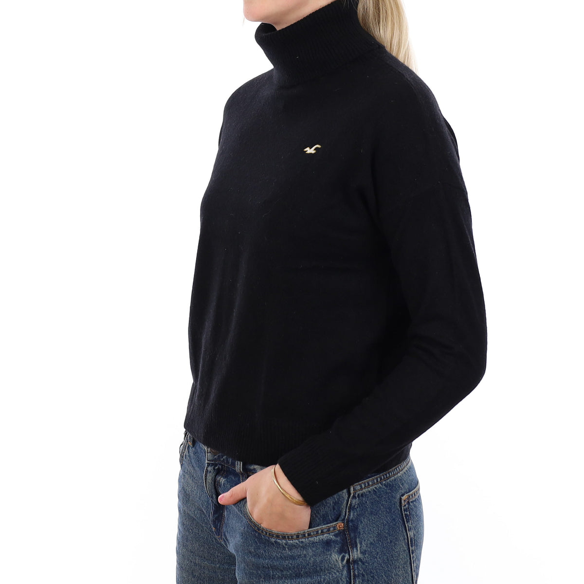 Black Cashmere Polo Neck Jumper Medium