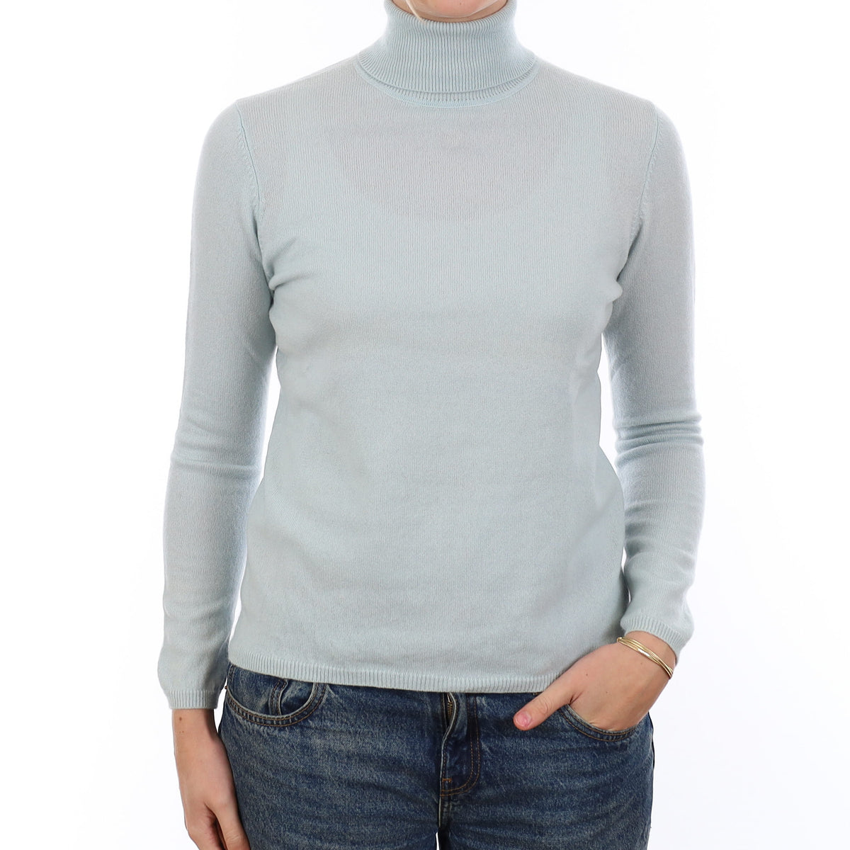 Opal Blue Cashmere Polo Neck Jumper Medium