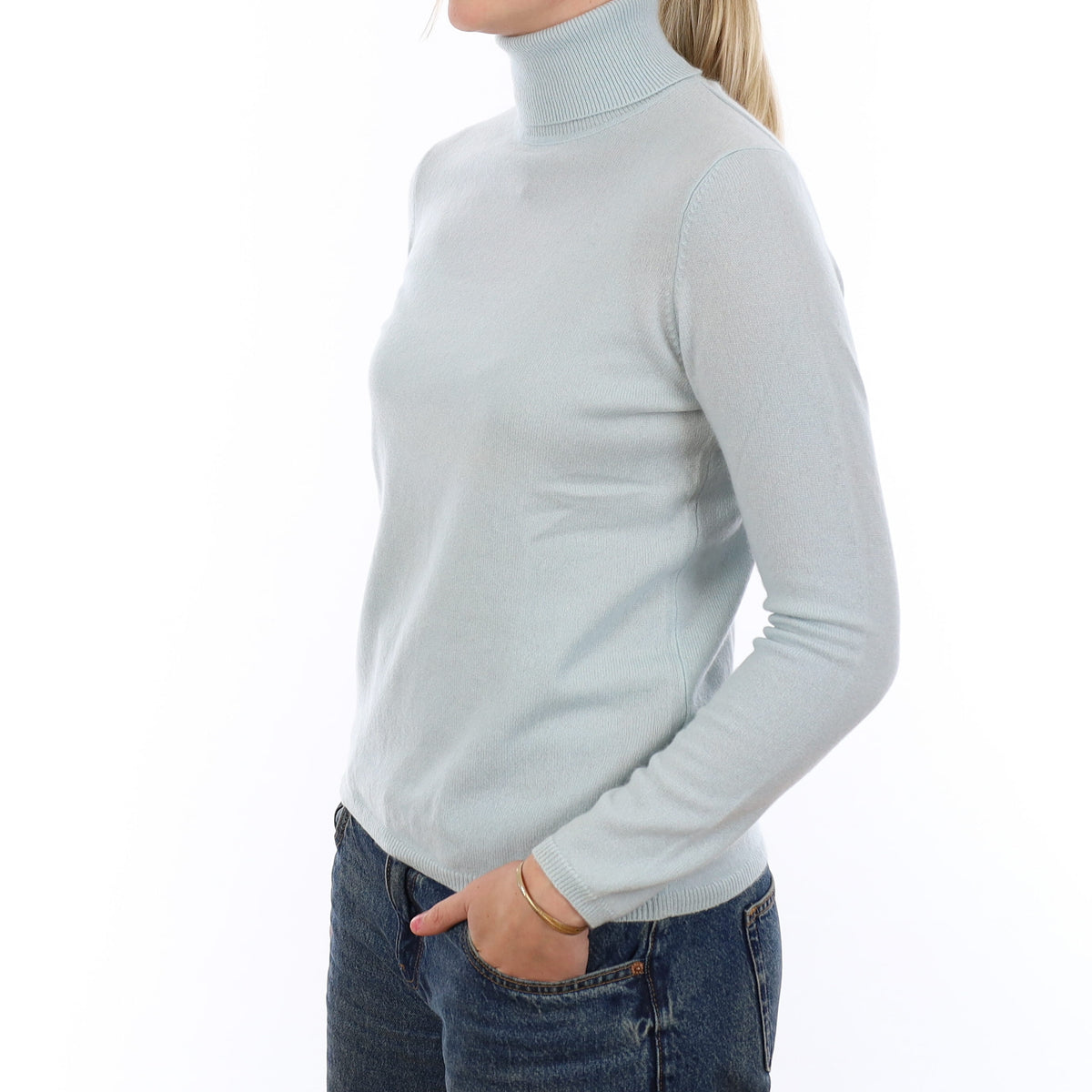 Opal Blue Cashmere Polo Neck Jumper Medium