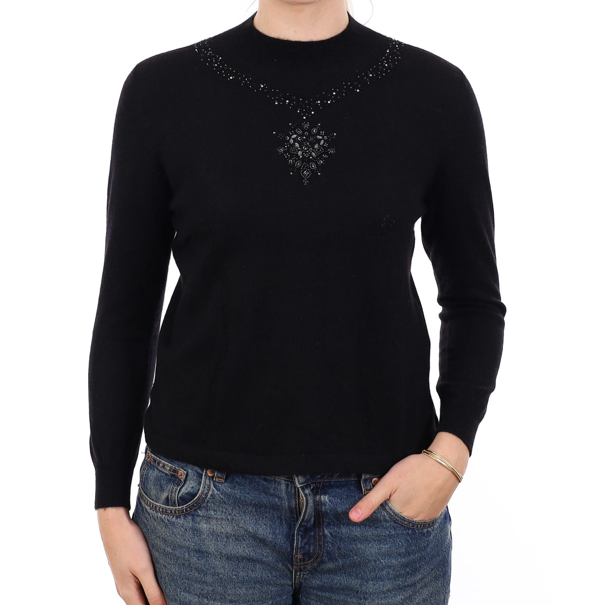 Black Embellished Cashmere Turtleneck Jumper Medium