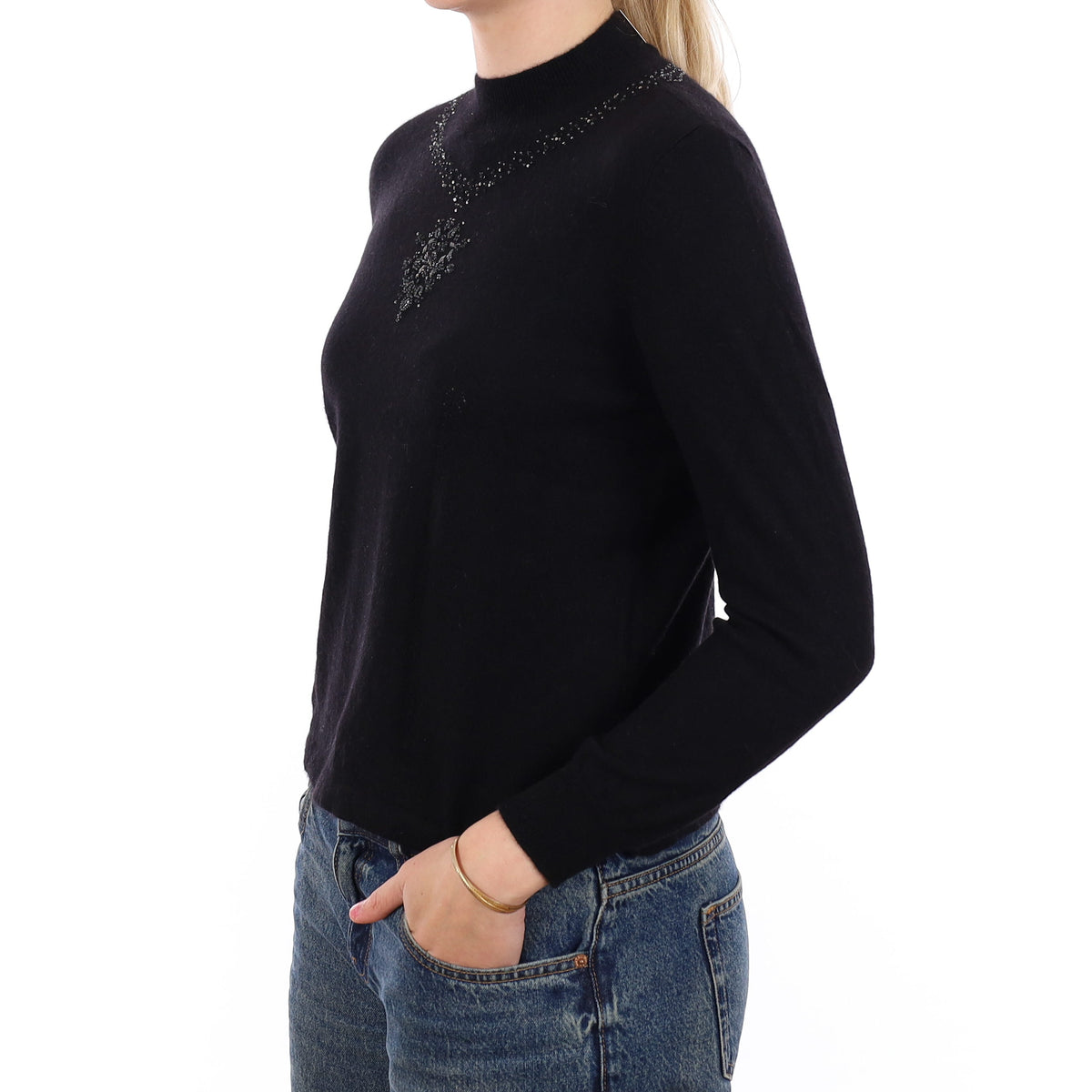 Black Embellished Cashmere Turtleneck Jumper Medium