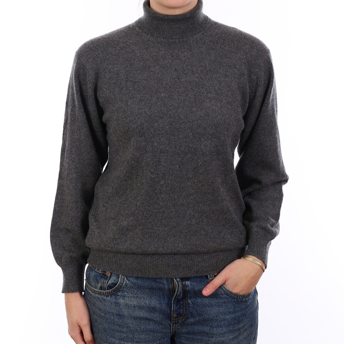 Johnston’s Slate Grey Cashmere Polo Neck Jumper Medium