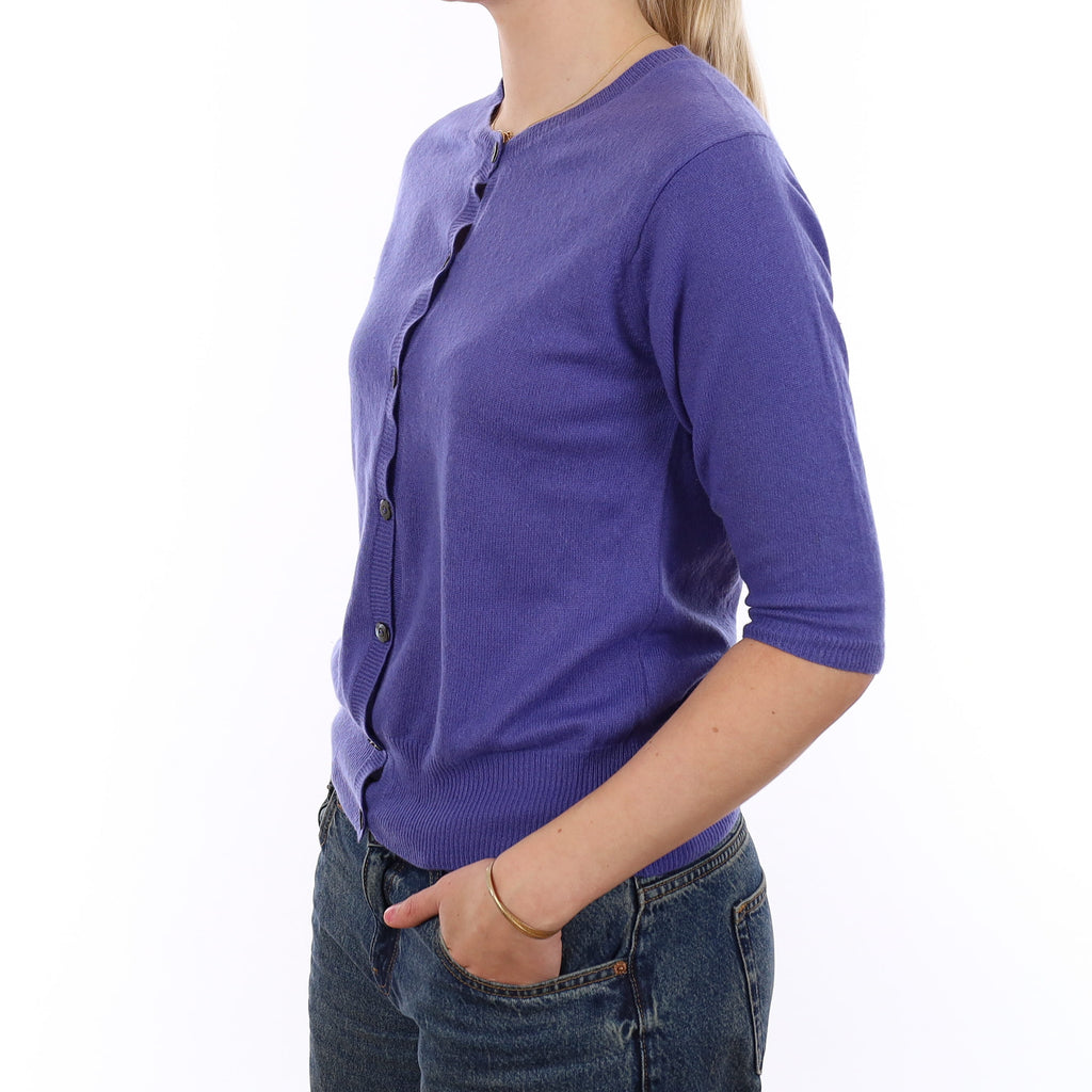Periwinkle Blue Cashmere 1/2 Sleeve Crew Neck Cardigan Medium