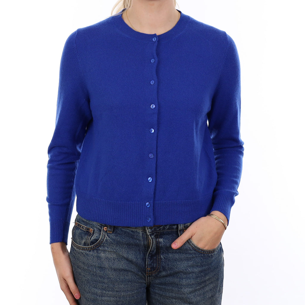 Cobalt Blue Cashmere Crew Neck Cardigan Medium