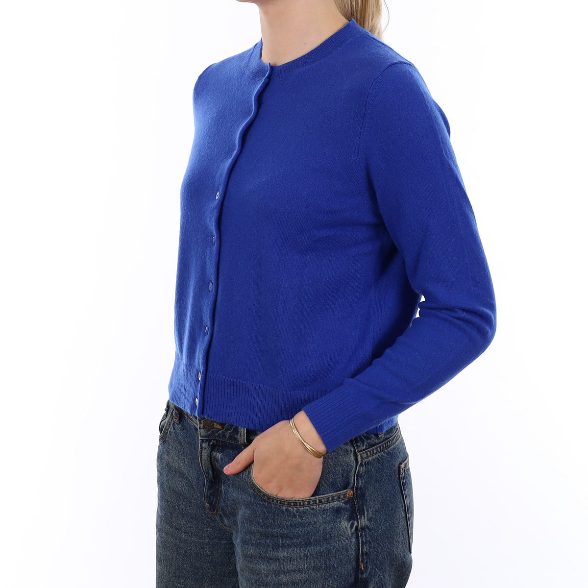 Cobalt Blue Cashmere Crew Neck Cardigan Medium