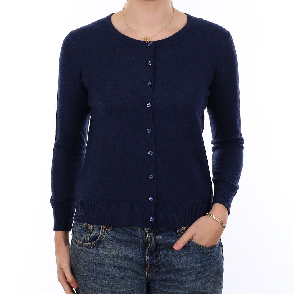 Midnight Blue Cashmere Crew Neck Cardigan Medium