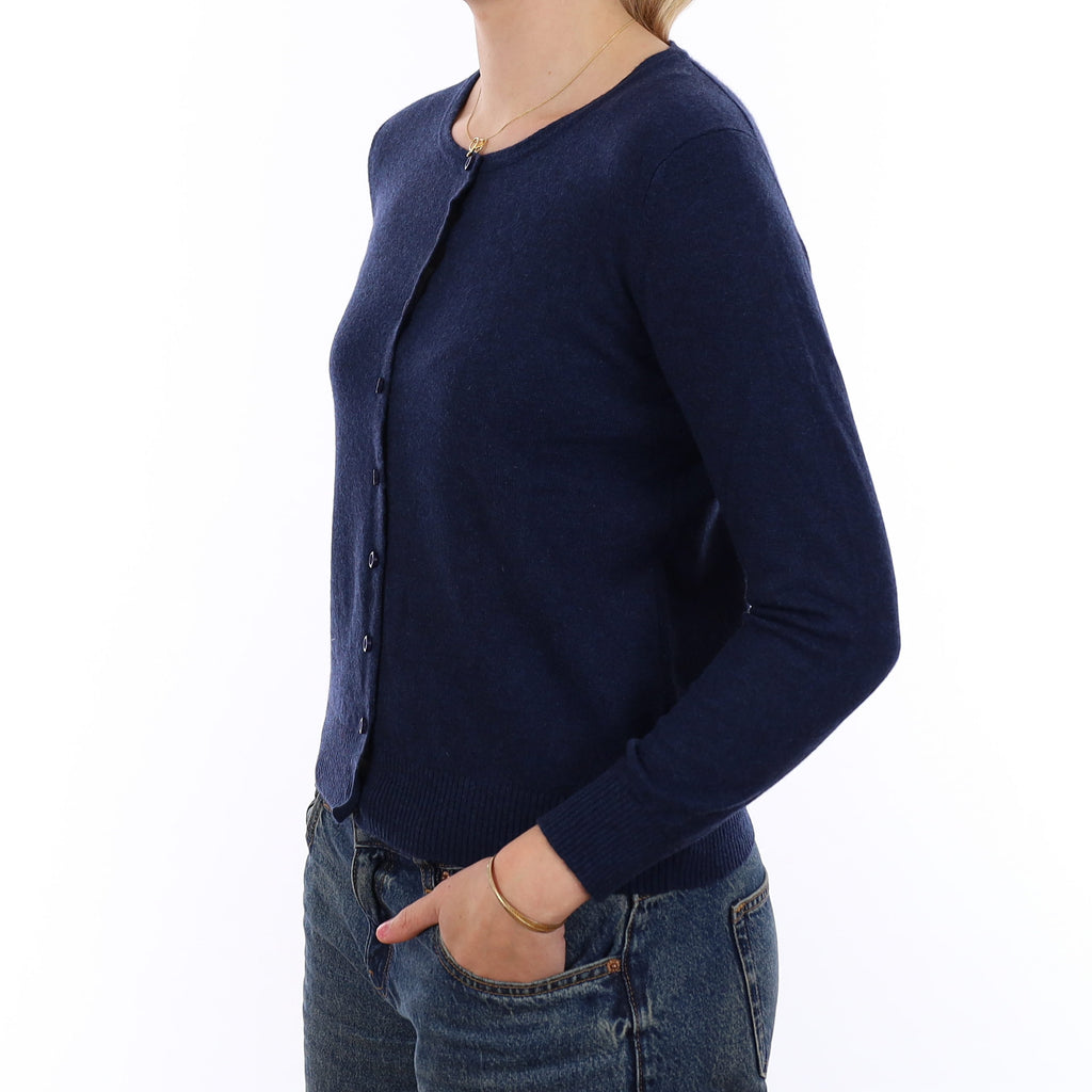 Midnight Blue Cashmere Crew Neck Cardigan Medium