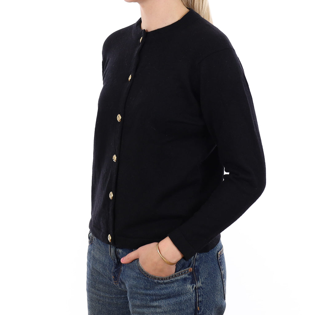 Scottish Vintage Pringle Black Cashmere Crew Neck Cardigan Medium