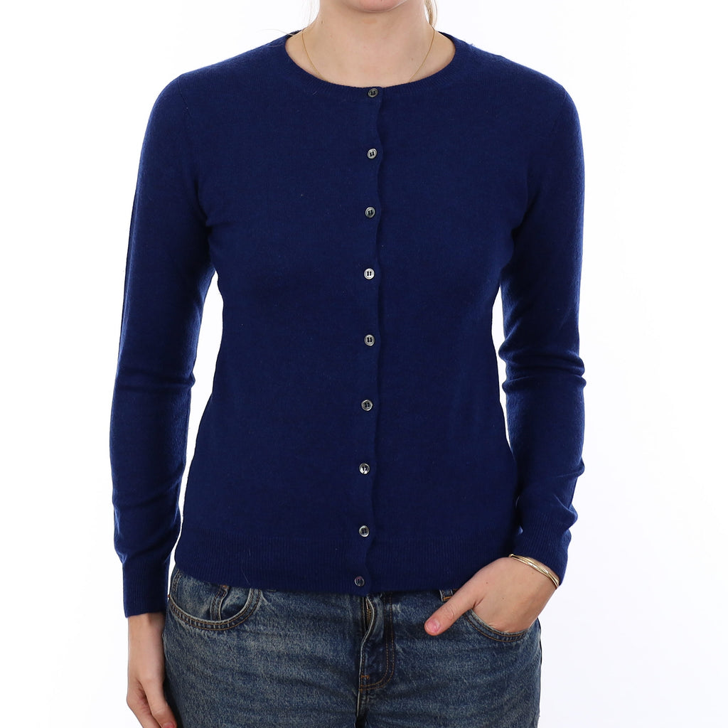 Prussian Blue Cashmere Crew Neck Cardigan Medium